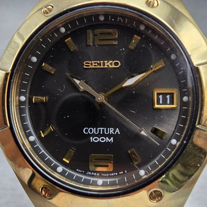 Seiko Coutura Watch Men 38mm Brown Dial Gold Tone Date Round 7N42-0CH0 New Batt1