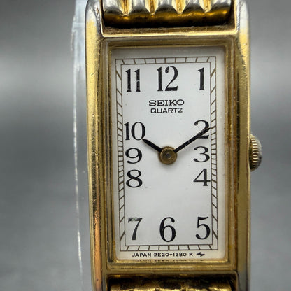 Seiko Tank Watch Women 13mm White Dial Gold Tone Rectangle 2e20-6129 New Batt H51