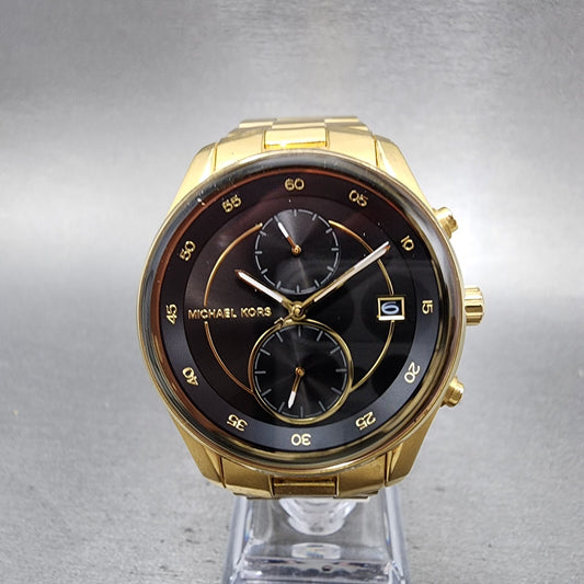 Michael Kors Briar Watch Women 40mm Black Dial Gold Tone Date Round New Battery0
