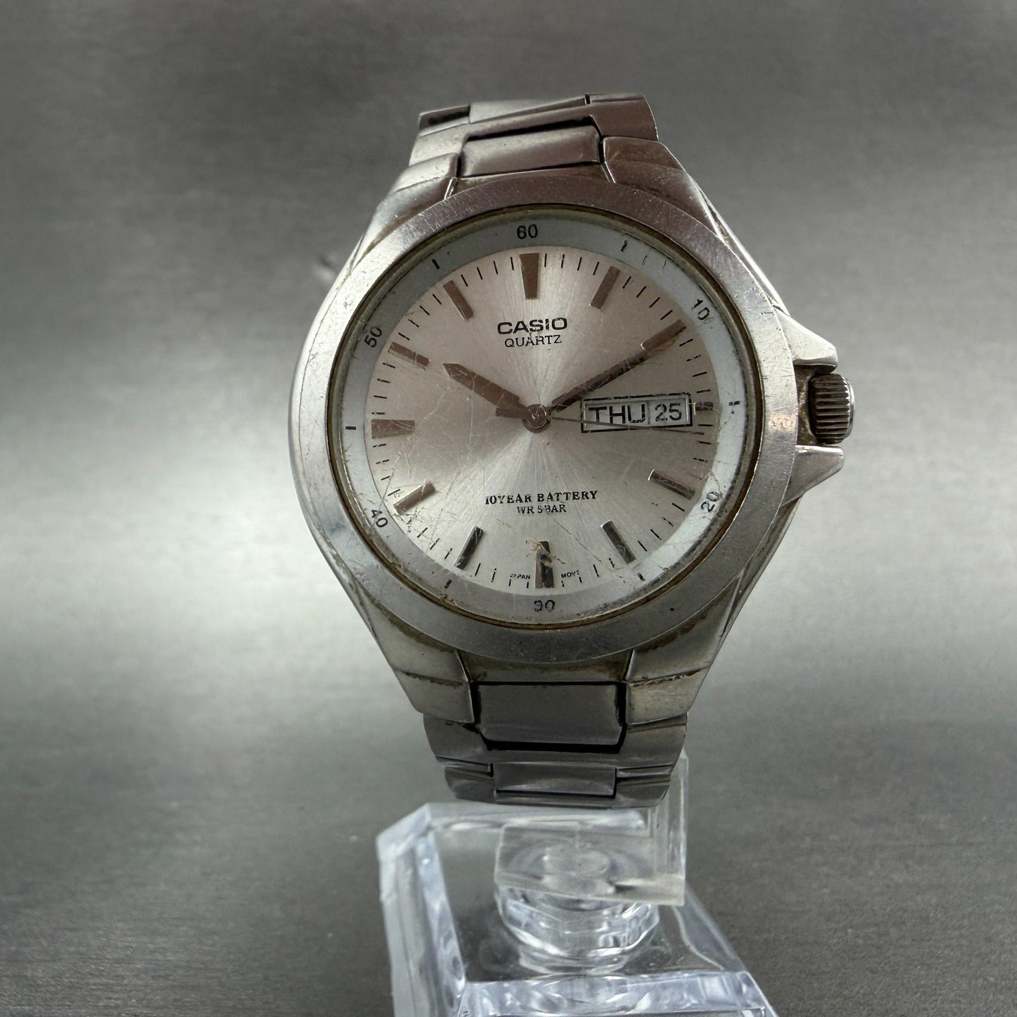 Casio Watch Men 38mm Silver Dial Silver Tone Daydate MTP-1228DJ New Battery5
