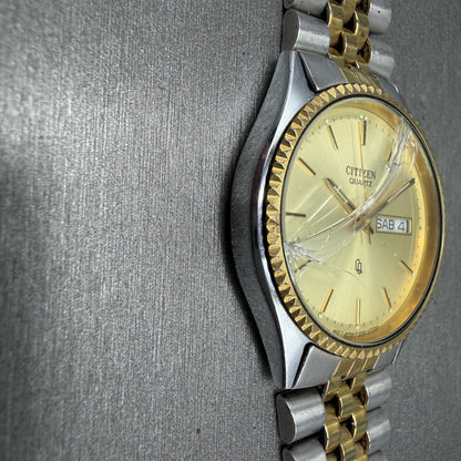 Citizen CQ President Watch Men 35mm Champagne Dial Two Tone Daydate PARTS6