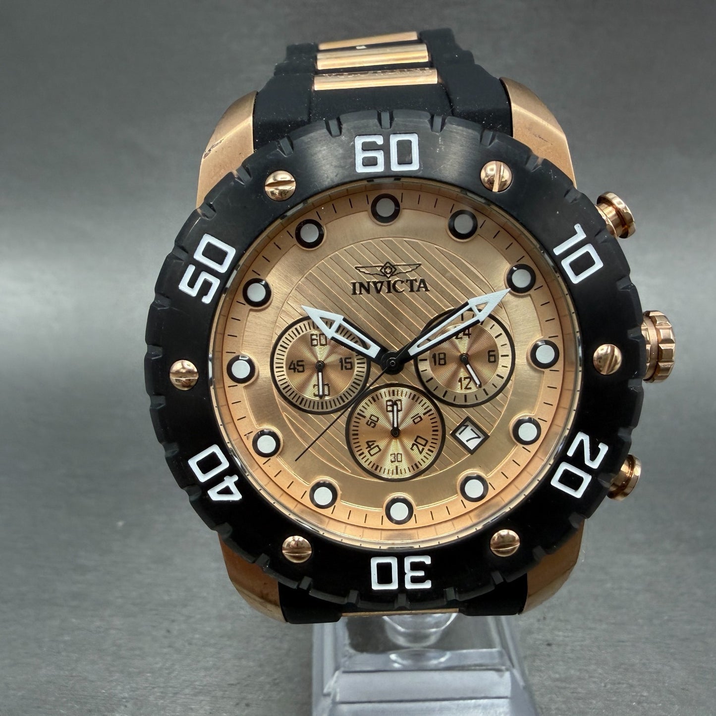 Invicta Pro Diver Chrono Watch Men 50mm Rose Gold Dial Rose Gold Tone New Batt0