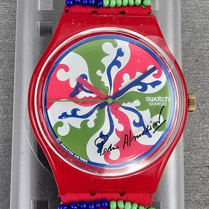 Swatch Special Despite Watch Men 34mm Green Dial Red Case GZ142 New Battery NOS1