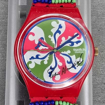 Swatch Special Despite Watch Men 34mm Green Dial Red Case GZ142 New Battery NOS1