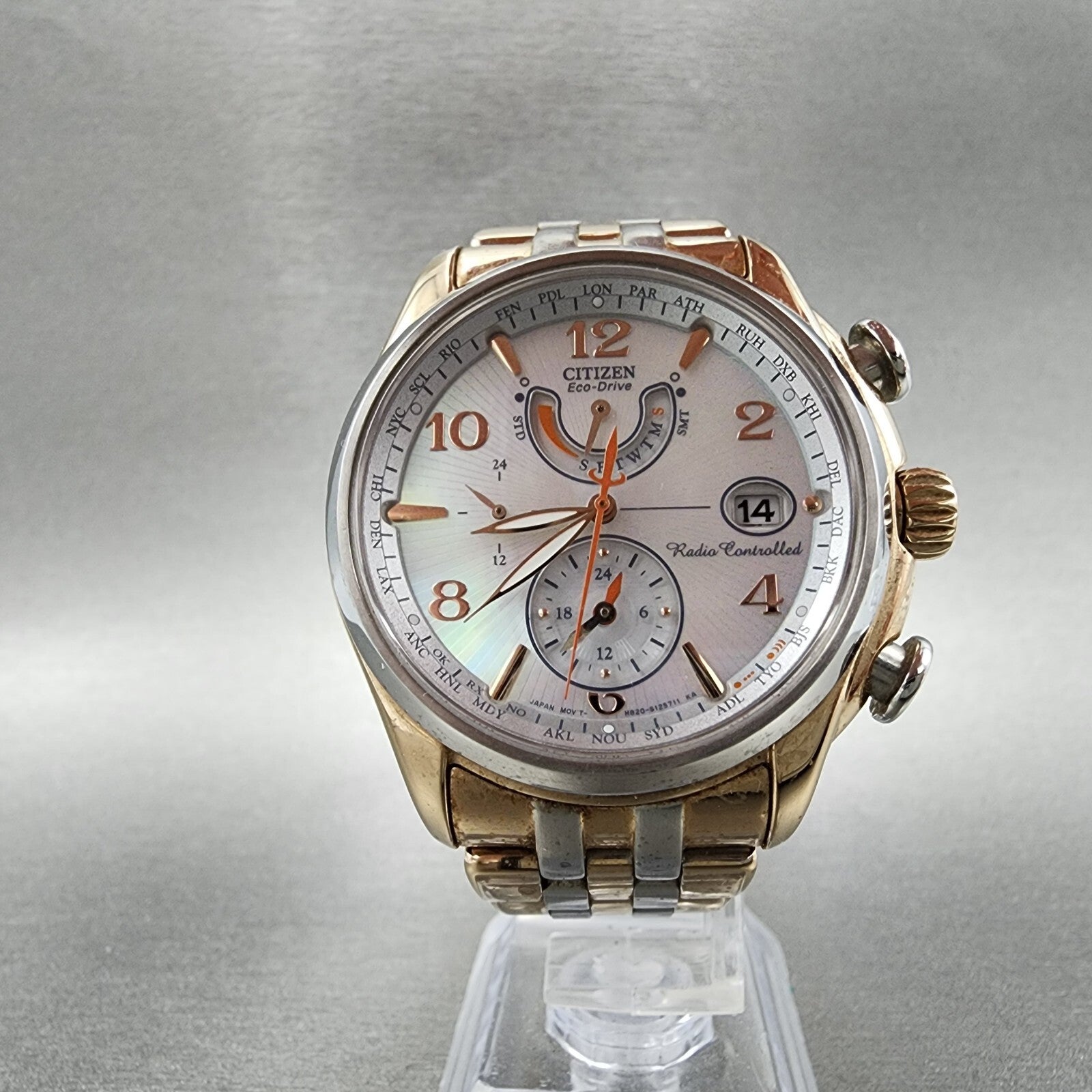 Citizen EcoDrive World Time Watch Women 41mm MOP Dial Two Tone Date Works5