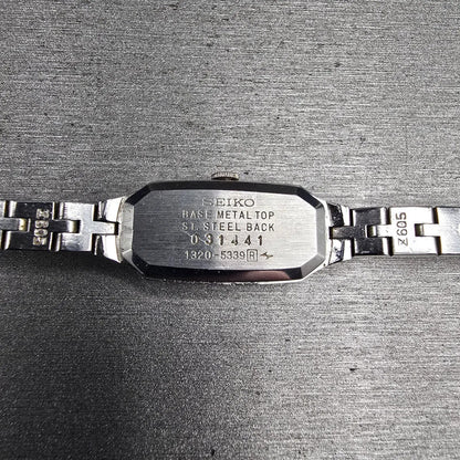 Seiko Watch Women 12mm Blue Dial Silver Tone Rectangle 1320-5339 New Battery JP310