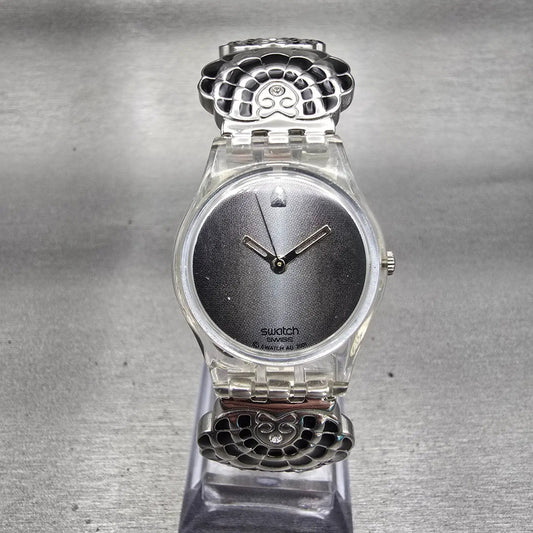 Swatch Revue Star Watch Women 25mm Gray Dial Clear Case Round LM130G New Battery0