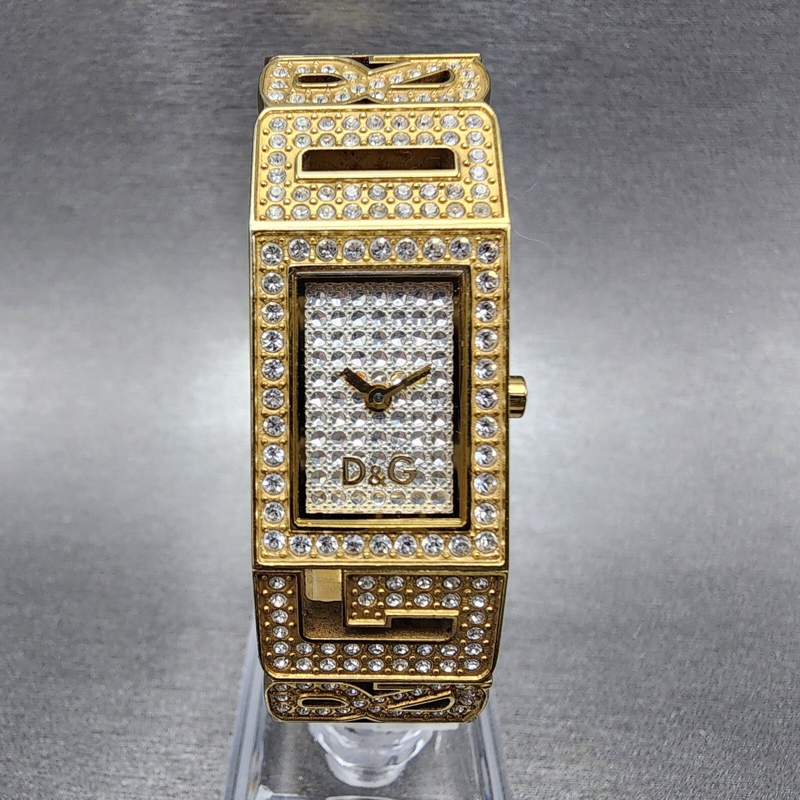 Dolce & Gabbana Tank Watch Women 17mm Silver Dial Gold Tone Rectangle New Batt0