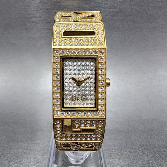 Dolce & Gabbana Tank Watch Women 17mm Silver Dial Gold Tone Rectangle New Batt0