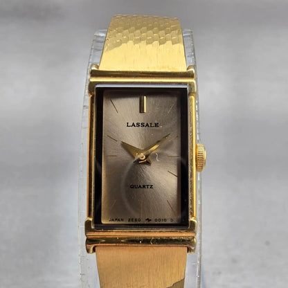Seiko Lassale Watch Women 12mm Gold Dial Gold Tone Rectangle 2E50-5009 New Batt0