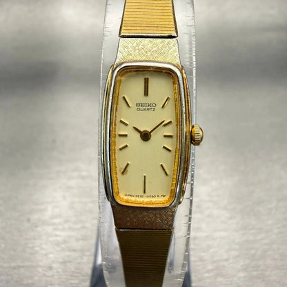 Seiko Watch Women 13mm Champagne Dial Gold Tone Rectangle 2E20-5019 New Battery0