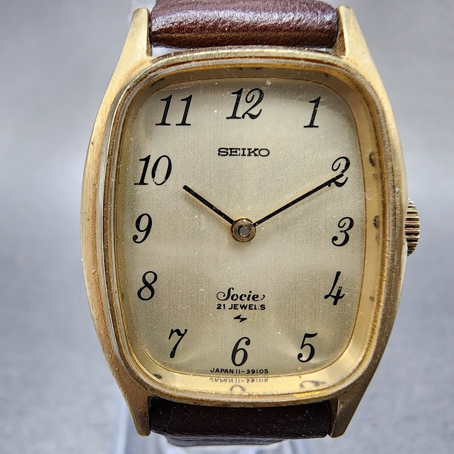 Seiko Socie Tank Watch Women 23mm Champagne Dial Gold Tone Manual 114500 Runs1