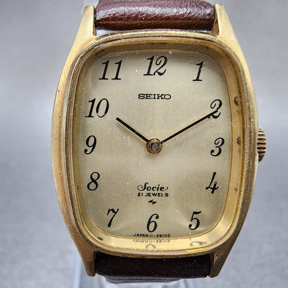 Seiko Socie Tank Watch Women 23mm Champagne Dial Gold Tone Manual 114500 Runs1