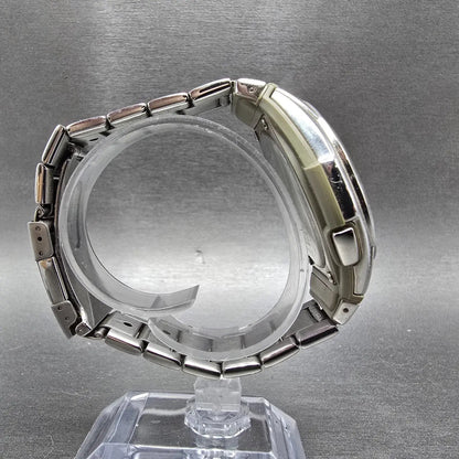 Casio Wave Ceptor Watch Men 43mm Champange Dial Silver Solar Alarm Daydate Runs9