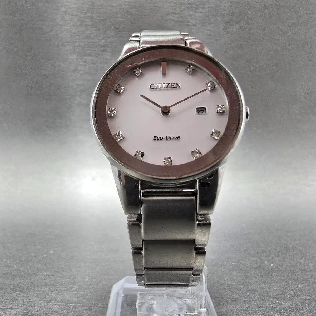 Citizen Eco-Drive Axiom Watch Women 30mm Silver Dial Steel Date Diamonds Works5