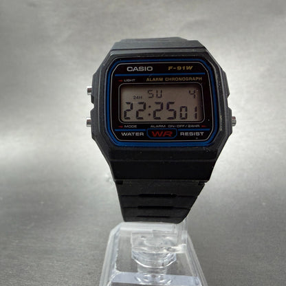 Casio F-91W Watch Men 34mm Digital Black Tone Alarm Chrono 593 New Battery LKJ5