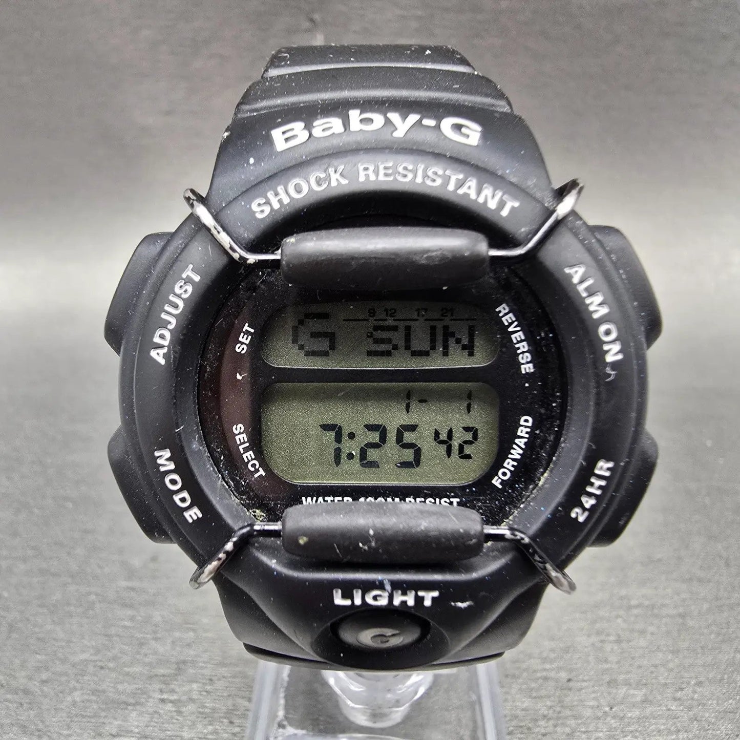 Casio Baby-G BG-141 Watch Women 40mm Black Alarm Chronograph Round New Battery0