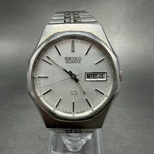 Seiko SQ Watch Men 34mm Silver Dial Silver Tone Daydate Octagon 6923-7049 PARTS0