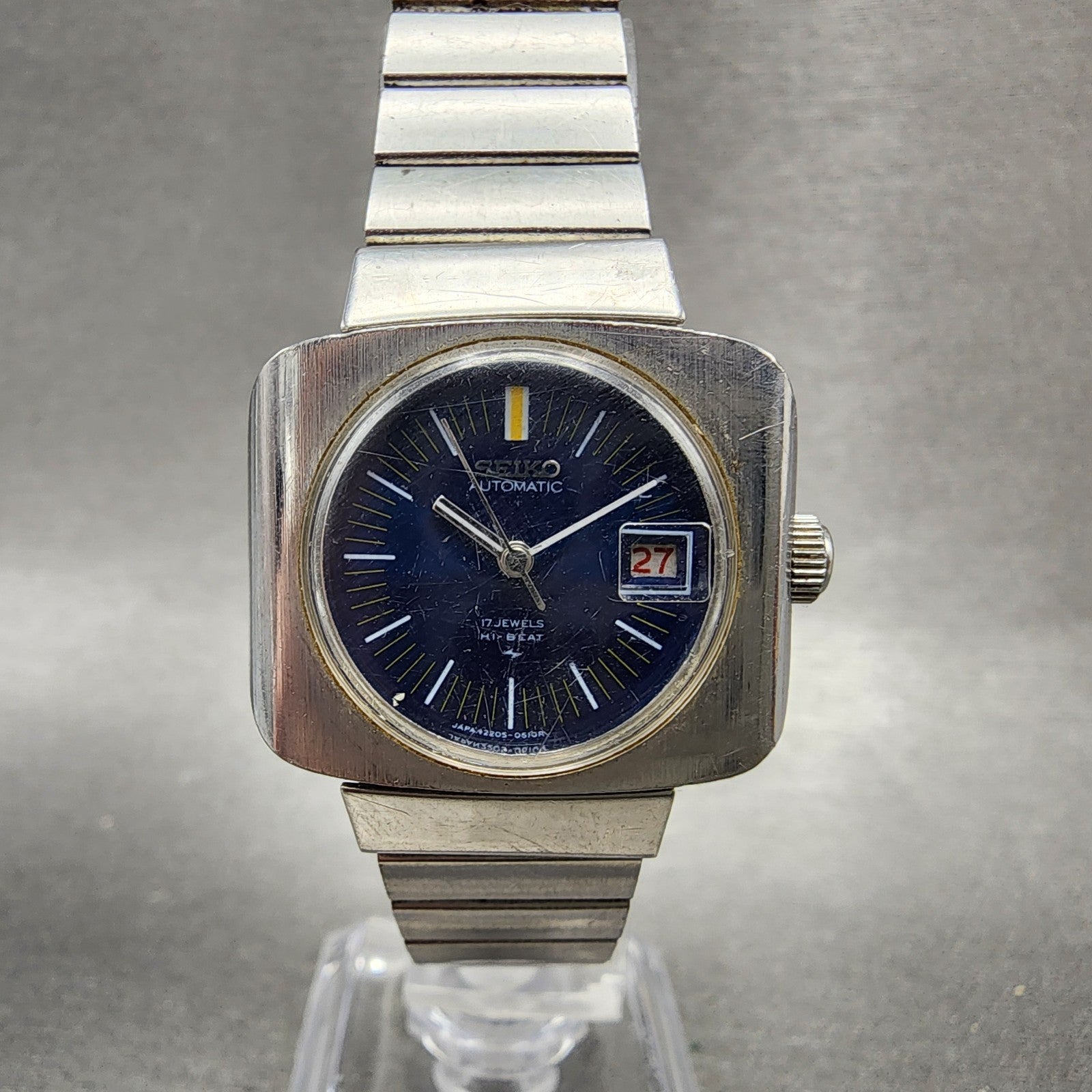 Seiko Automatic Watch Women 27mm Blue Dial Silver Tone Date 22050401 PARTS0