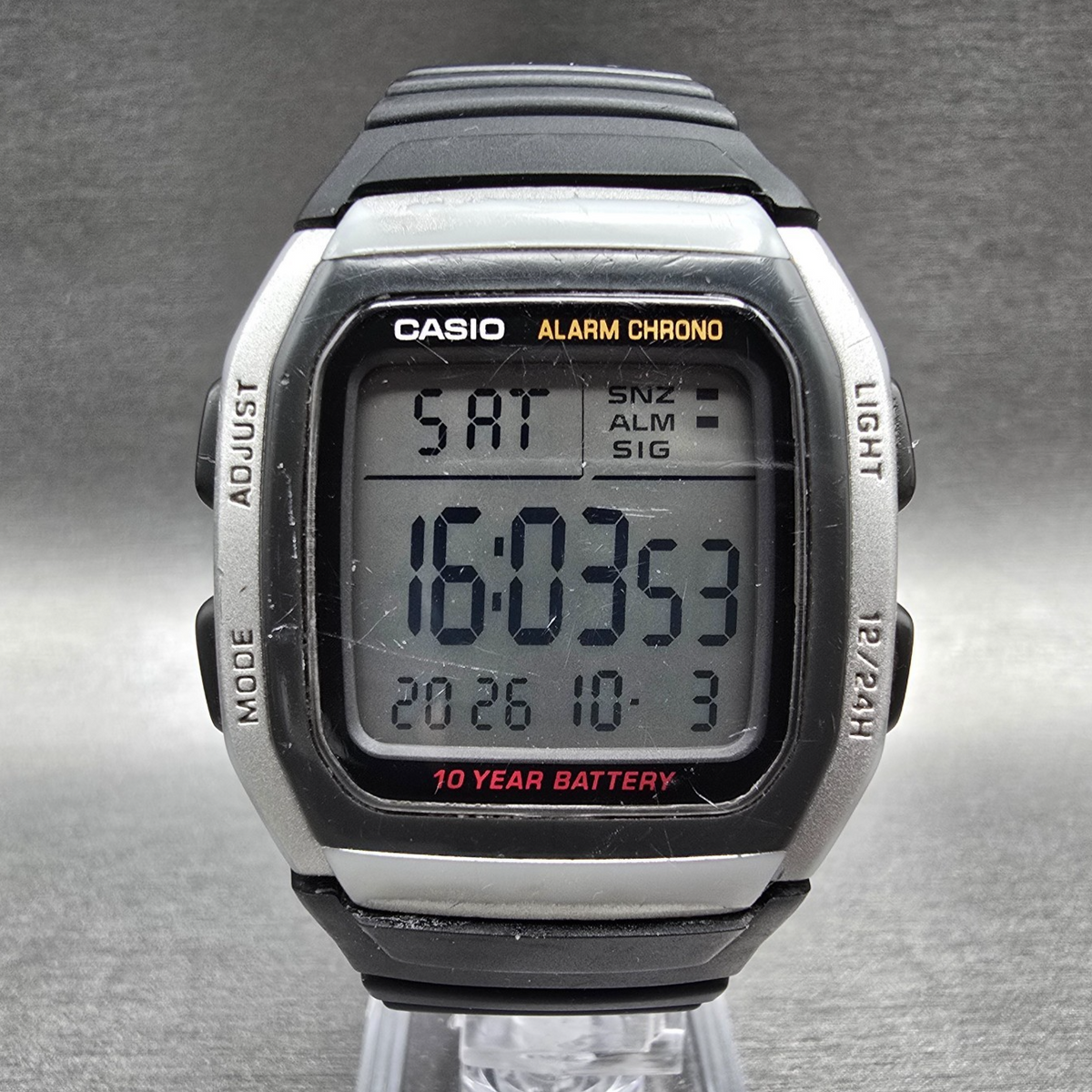 Casio W-96H Digital Watch Men 36mm Black Silver Chrono Alarm New Battery READ!!0