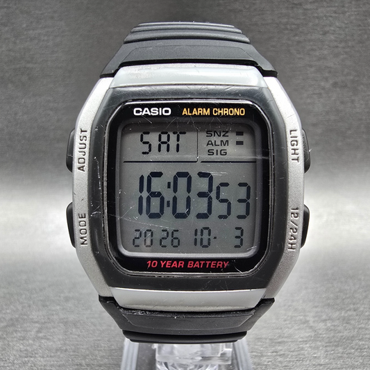 Casio W-96H Digital Watch Men 36mm Black Silver Chrono Alarm New Battery READ!!0