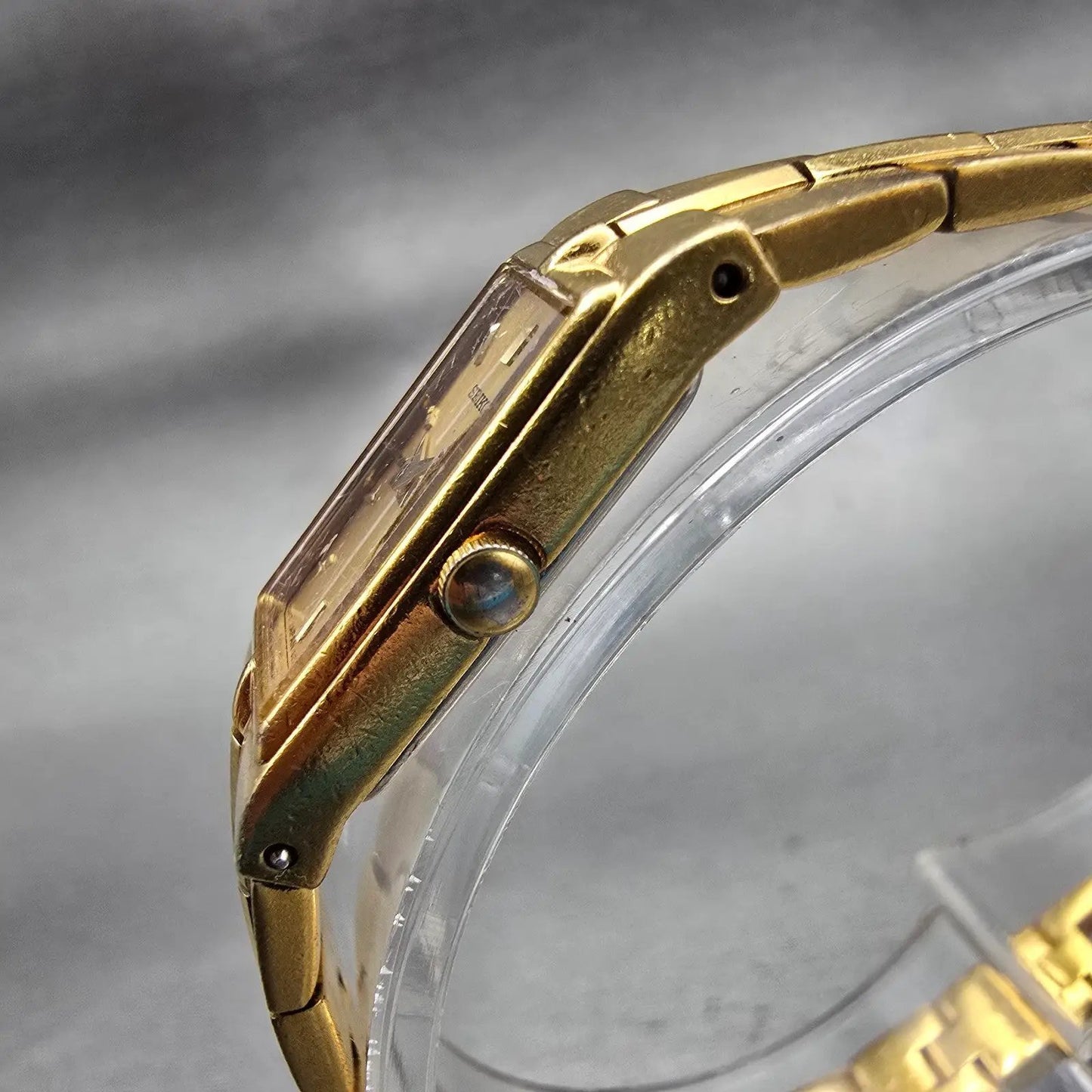 Seiko Watch Women 13mm Gold Dial Gold Tone Rectangle 2E20-7479 New Battery VTG2