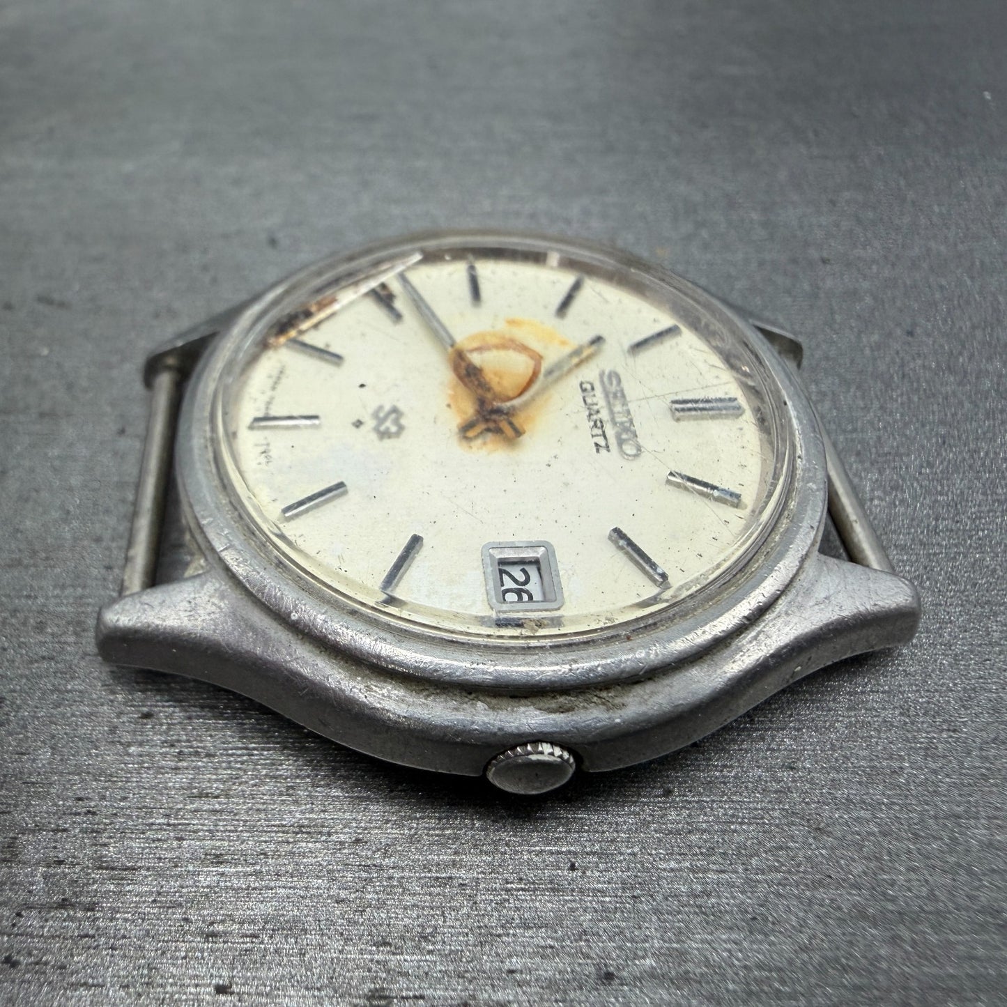 Seiko SQ Watch Men 37mm White Dial Silver Tone Date Round 7546-7009 PARTS6