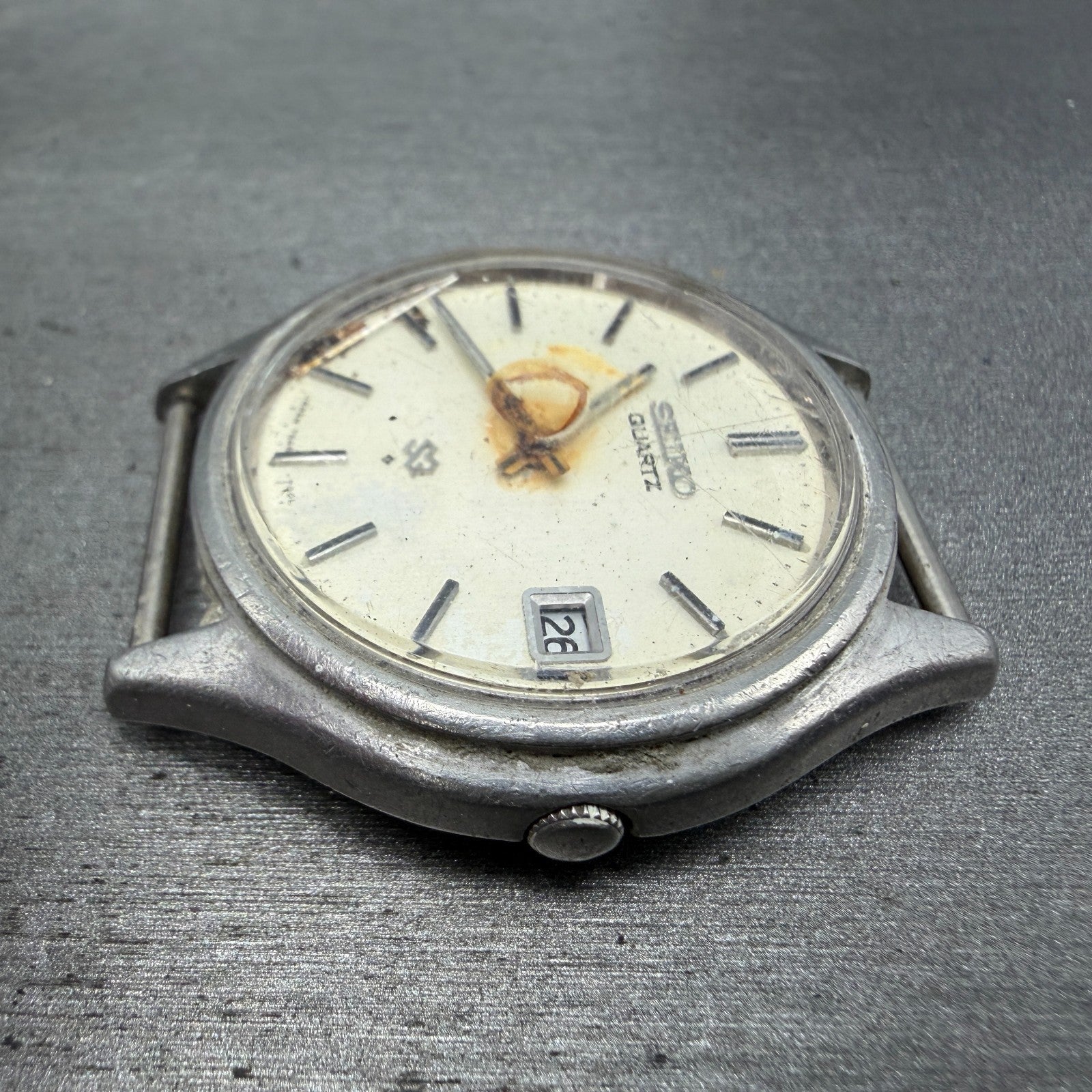 Seiko SQ Watch Men 37mm White Dial Silver Tone Date Round 7546-7009 PARTS6