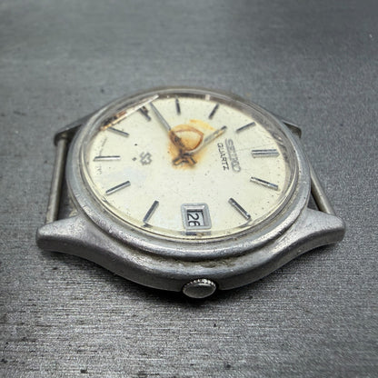 Seiko SQ Watch Men 37mm White Dial Silver Tone Date Round 7546-7009 PARTS6