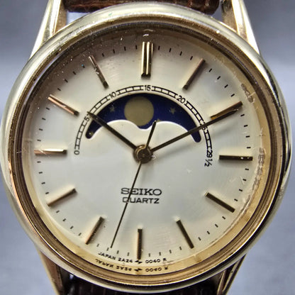 Seiko Moonphase Watch Women 25mm Champagne Dial Gold Round 2A24-0048 PARTS2