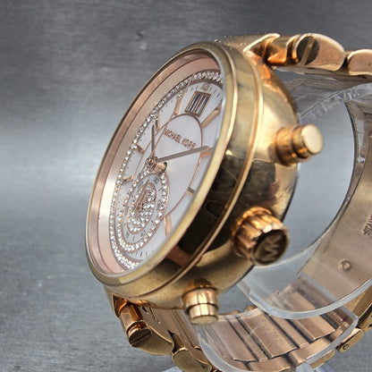 Michael kors Sawyer Watch Women 39mm MOP Dial Rose Gold Tone Date Chrono NewBatt2