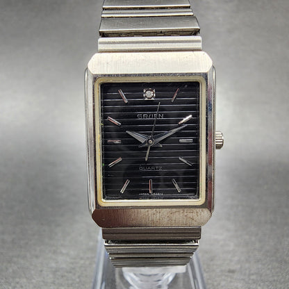 Gruen Tank Watch Women 20mm Black Dial Silver Tone Rectangle 2272035 New Batt0