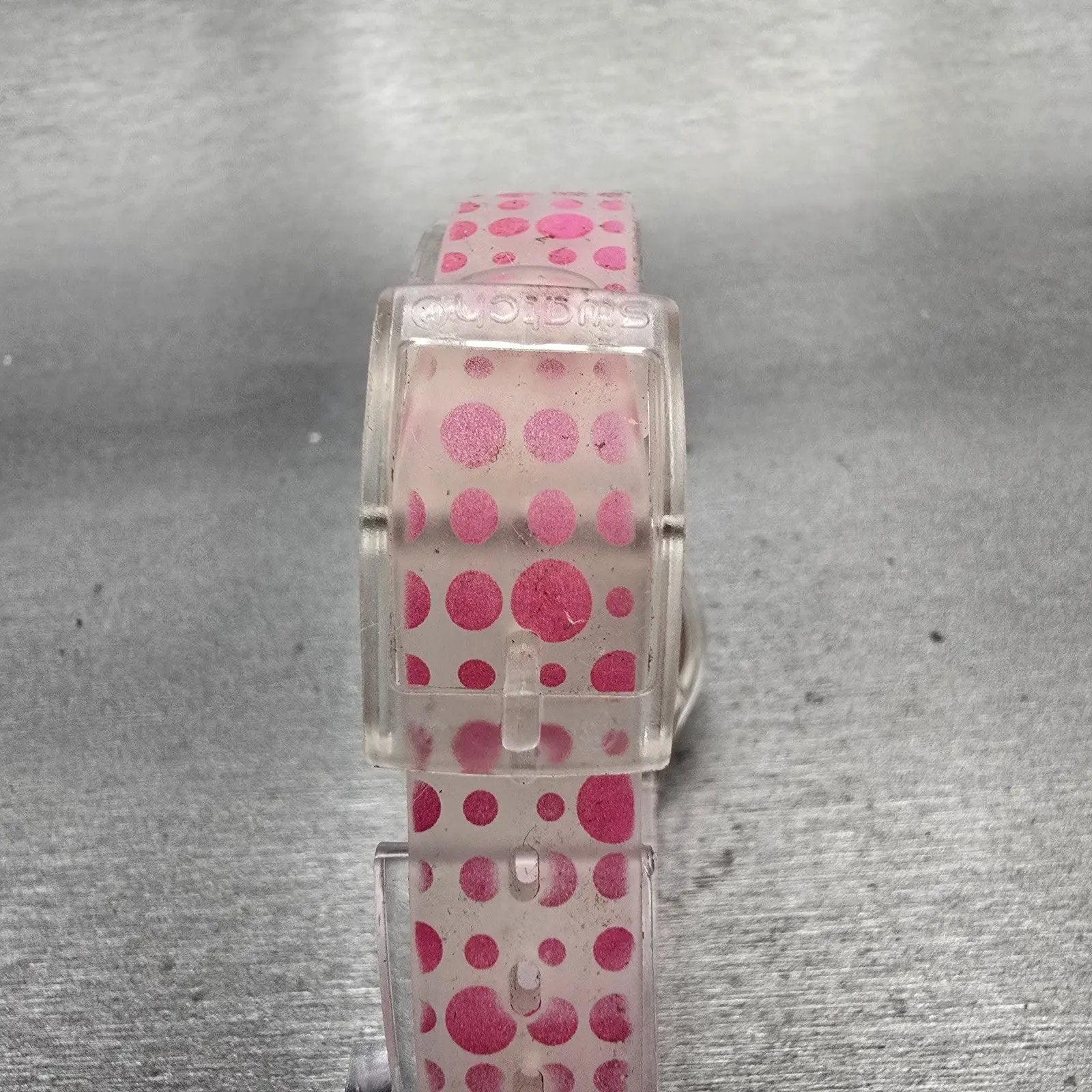 Swatch PINK SPOTS Watch Women Silver Dial Clear Case Round LK316 New Battery7