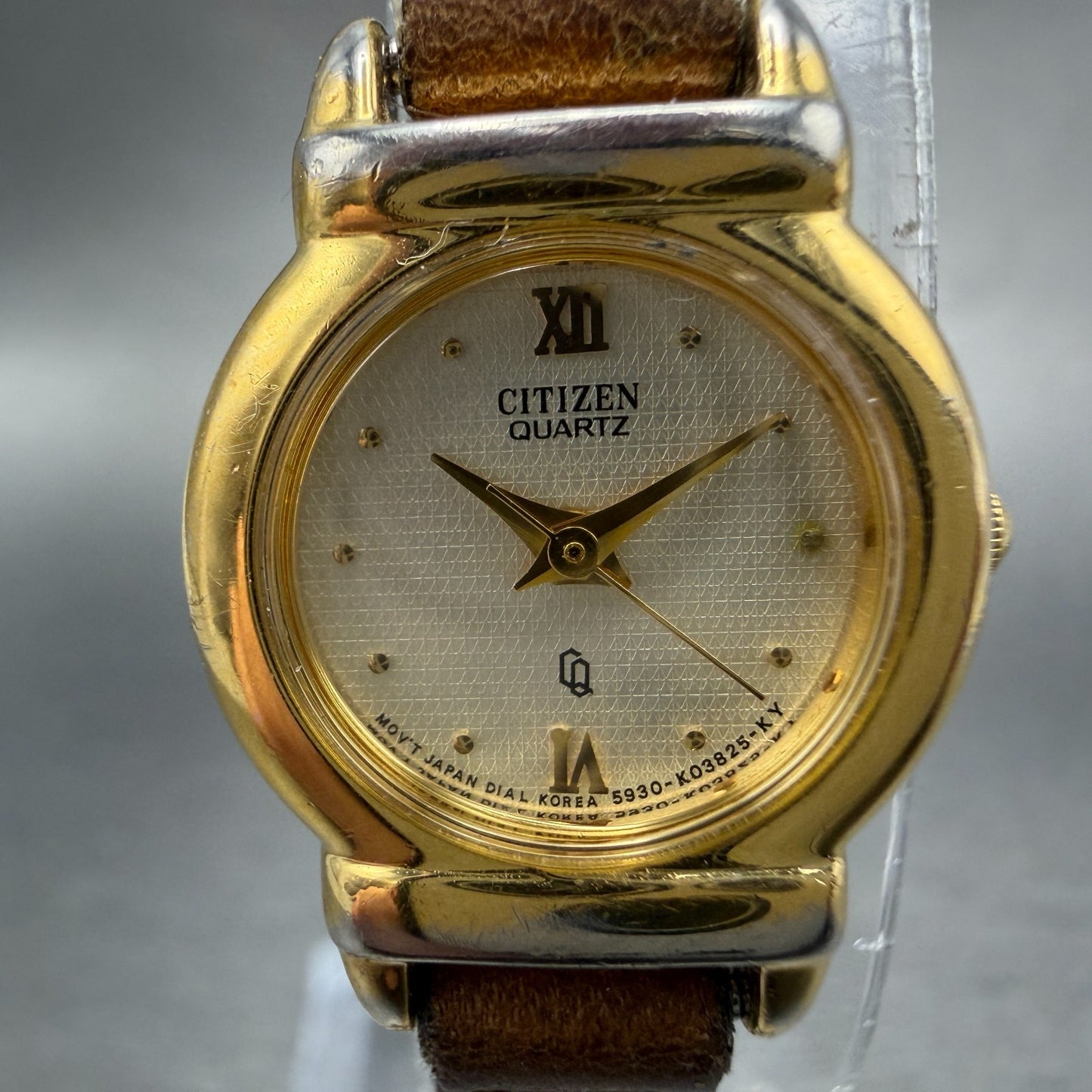 Citizen CQ Watch Women 19mm Champagne Dial Gold Tone Oval 5930-K00845 New BattAB1