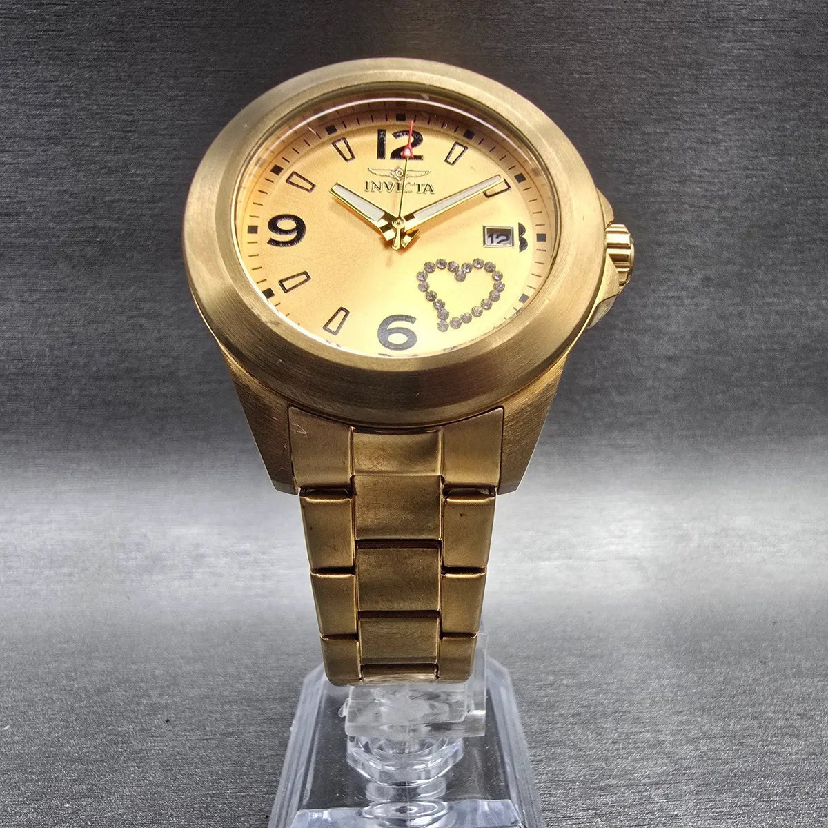 Invicta Angel Watch Women 38mm Gold Dial Gold Tone Date Round 16327 New Battery5