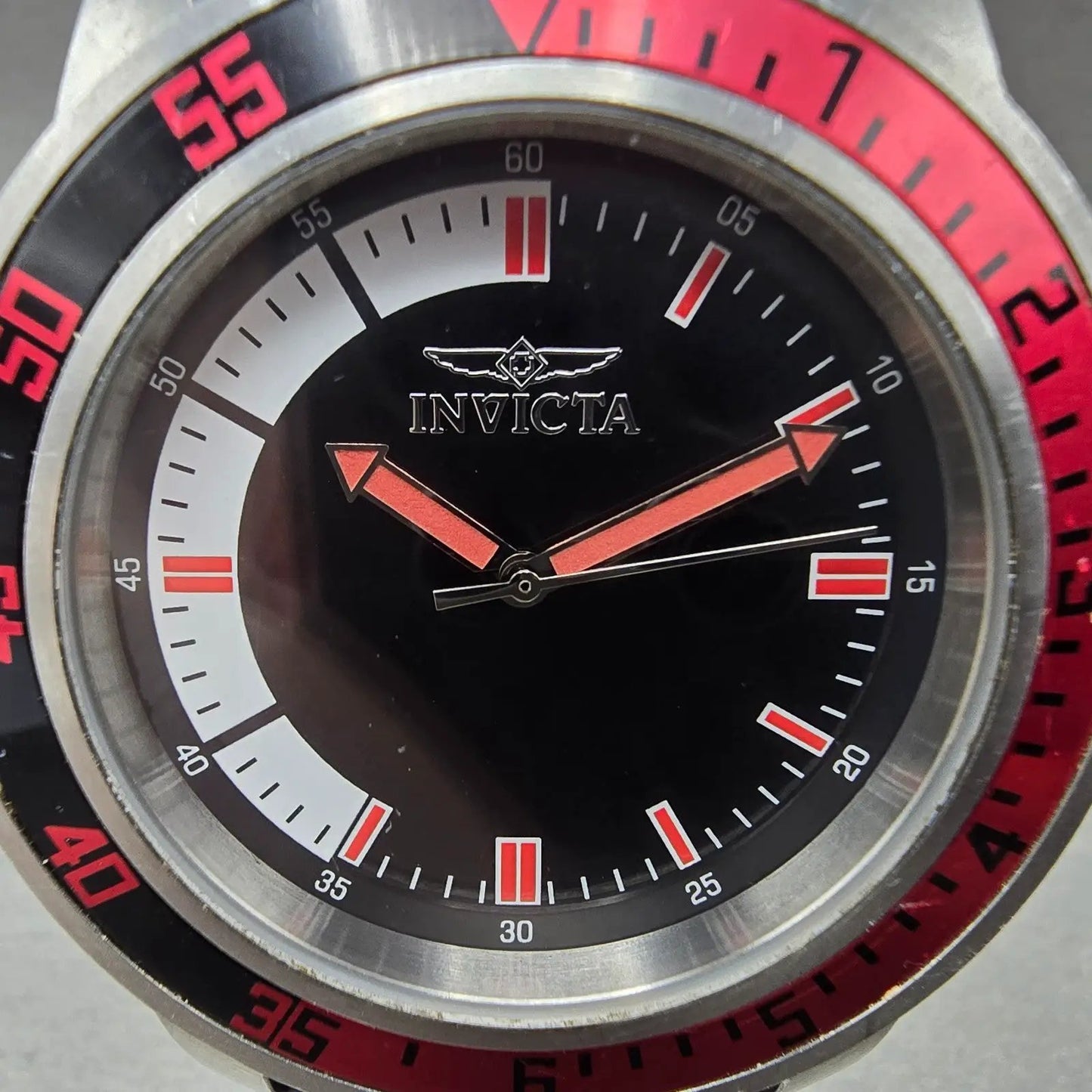 Invicta Specialty Watch Men 45mm Black Dial Silver Tone Red 12845 New Battery1