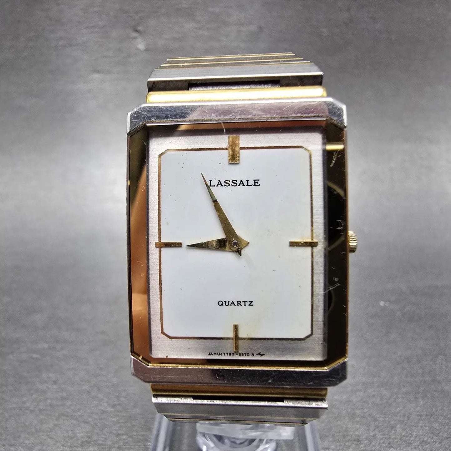 Seiko Lassale Tank Watch Men 24mm White Dial Two Tone Rectangle 7750-5079 PARTS0