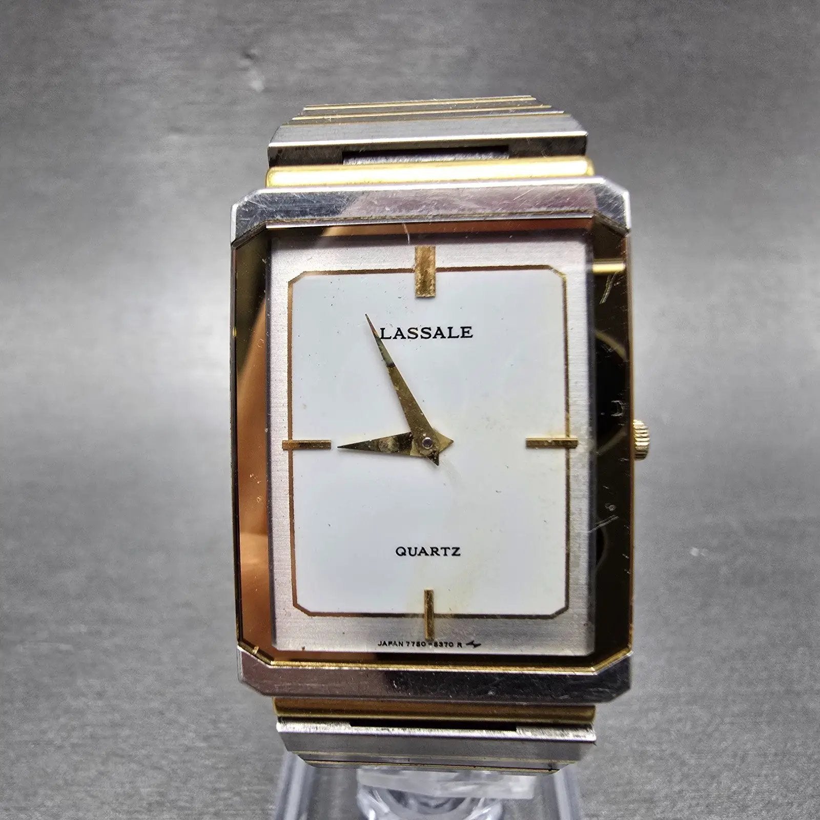 Seiko Lassale Tank Watch Men 24mm White Dial Two Tone Rectangle 7750-5079 PARTS0