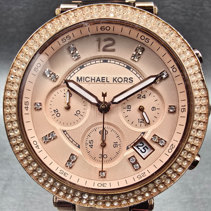 Michael Kors Parker Watch Women 39mm Rose Gold Chrono Gemmed MK5538 New Battery1