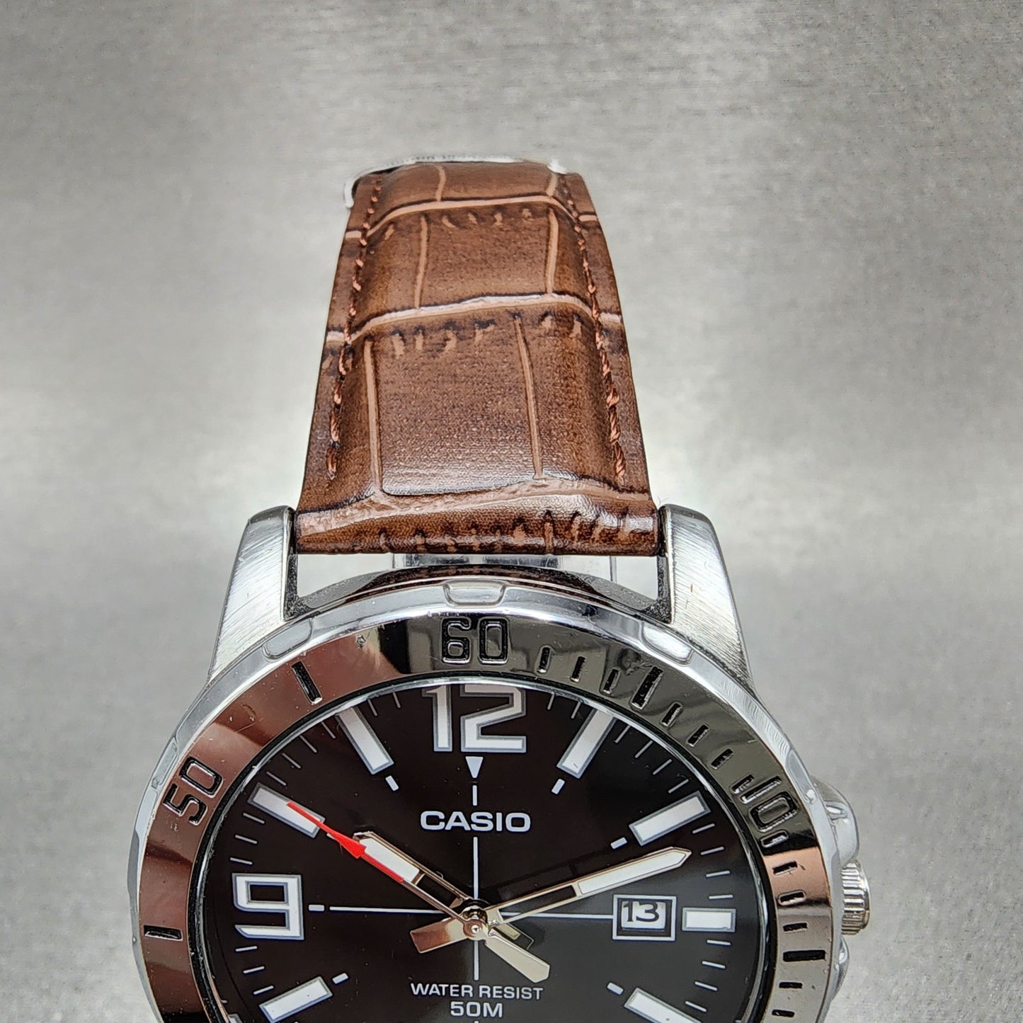 Casio MTPVD01 Watch Men 43mm Black Dial Steel Date Round Leather New Battery4