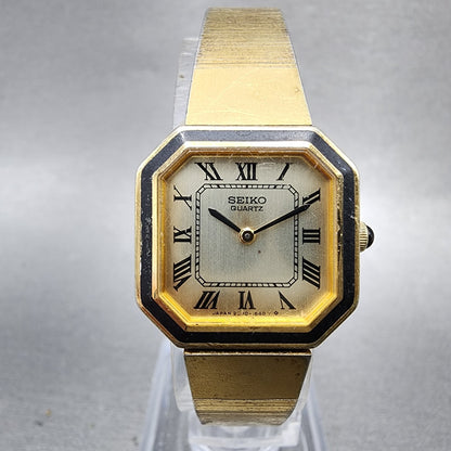 Seiko Watch Women 20mm Champagne Dial Gold Tone Octagon 23205889 New Battery0