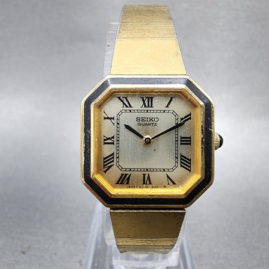Seiko Watch Women 20mm Champagne Dial Gold Tone Octagon 23205889 New Battery0
