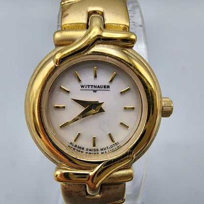 Wittnauer Watch Women Gold Tone MOP Dial Round 19mm RL8368 New Batttery
