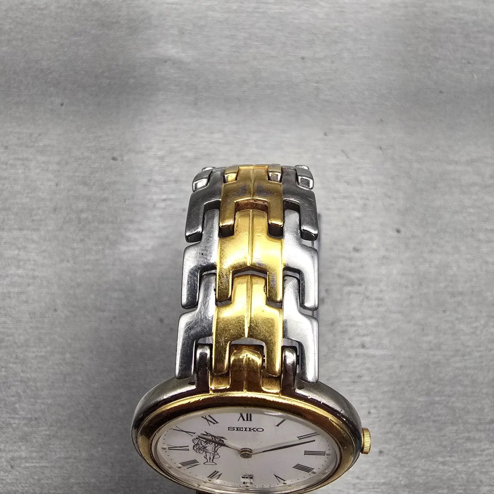 Seiko Watch Men 34mm White Dial Two Tone Date Round 7N39-7029 New Battery VTG4
