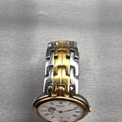 Seiko Watch Men 34mm White Dial Two Tone Date Round 7N39-7029 New Battery VTG4