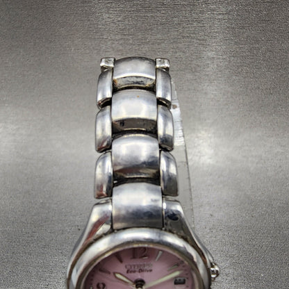 Citizen EcoDrive Watch Women 25mm Pink Dial Steel Date Round Date Round Runs4