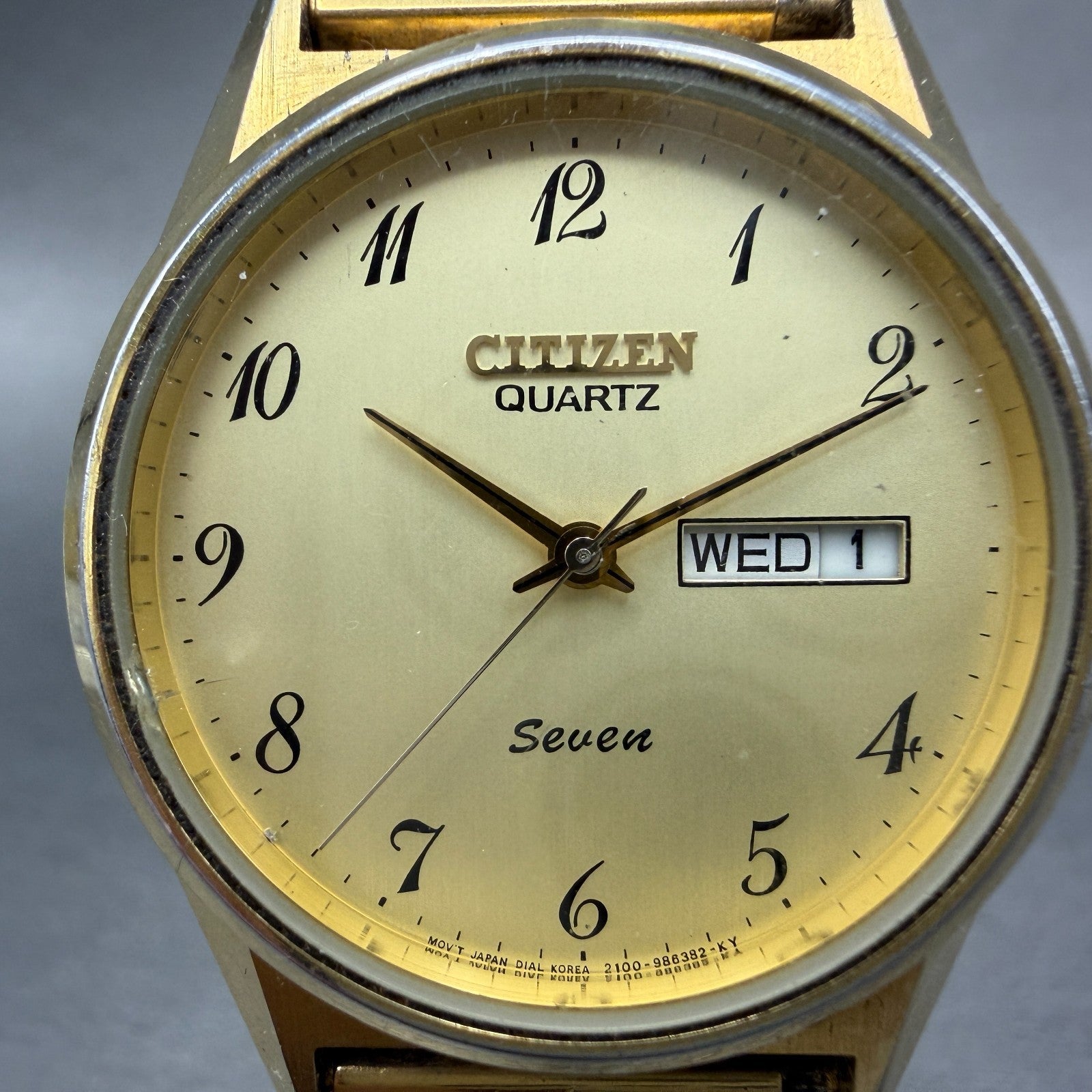 Citizen Seven Watch Men 35mm Champagne Dial Gold Tone Daydate 2100-283007 NewBat1