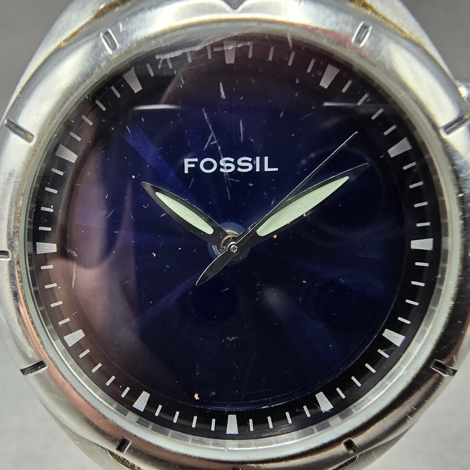 Fossil kaleido Watch Men 40mm Blue & Green Dial Silver Tone AM-3538 New Battery1