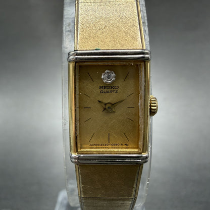 Seiko Tank Watch Women 12mm Gold Dial Gold Tone Rectangle 2E20-5409 New Batt UUK1
