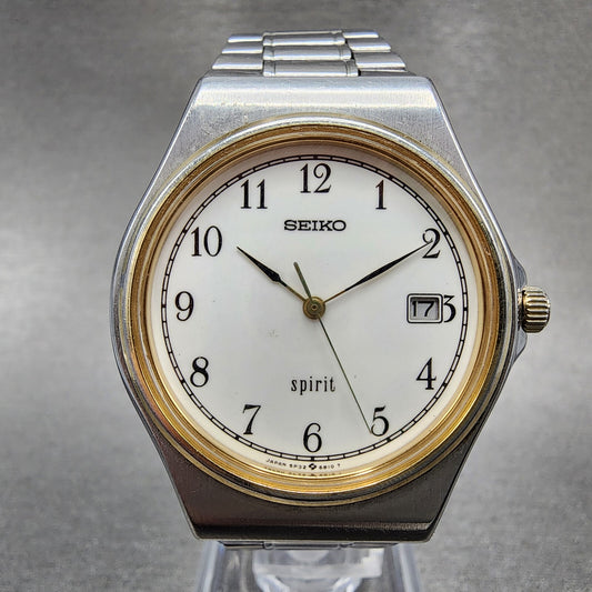 Seiko Spirit Watch Men 34mm White Dial Silver Tone Date 5p32-6b30 New Battery